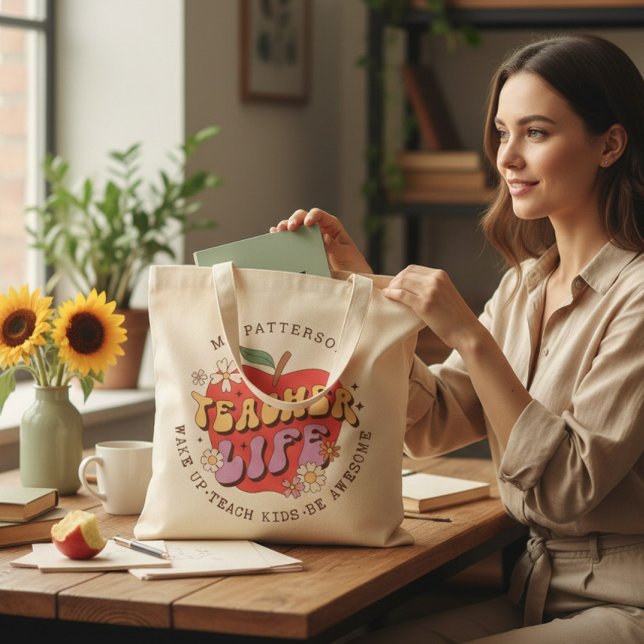 Lehrerleben Wecke Schulname Personalisiert Tragetasche (Von Creator hochgeladen)