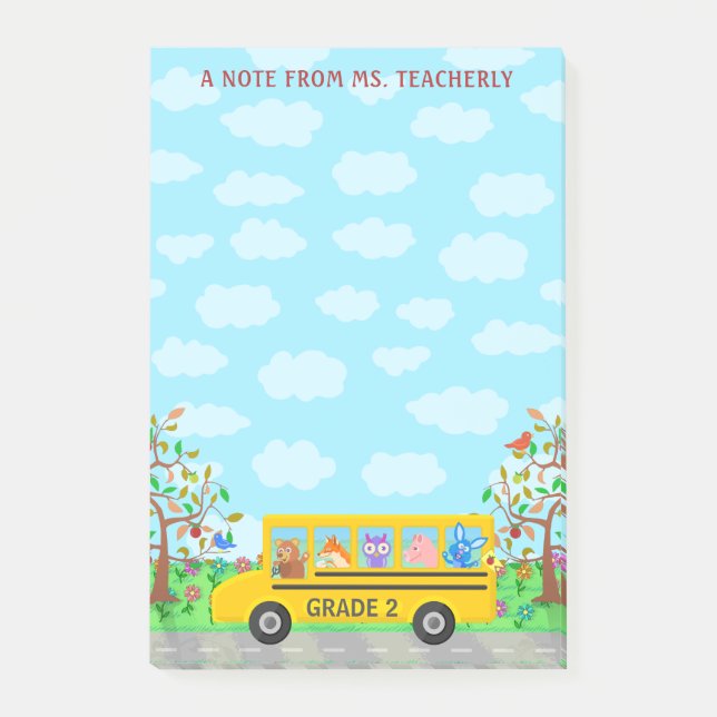 Lehrername| Niedliche Tiere im Busunterricht Post-it Klebezettel (Vorderseite)
