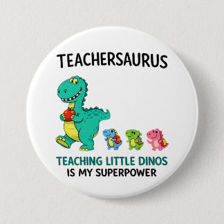 Lehrersaurus-Lehrerhumor mit kleinen Dinosauriern Button
