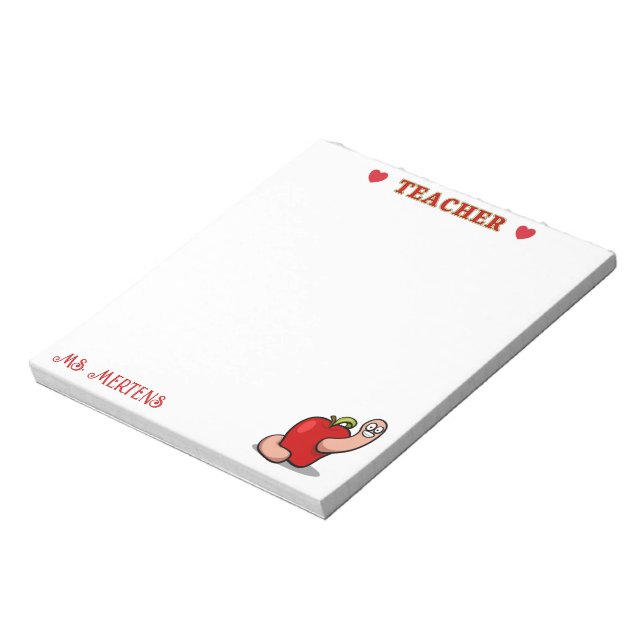 Lehrerwertungs-Wurm in Apple Add Name Notizblock (Rotiert)