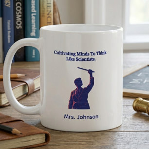 Lehrkraft, die Köpfe dazu bringt, wie Wissenschaft Kaffeetasse