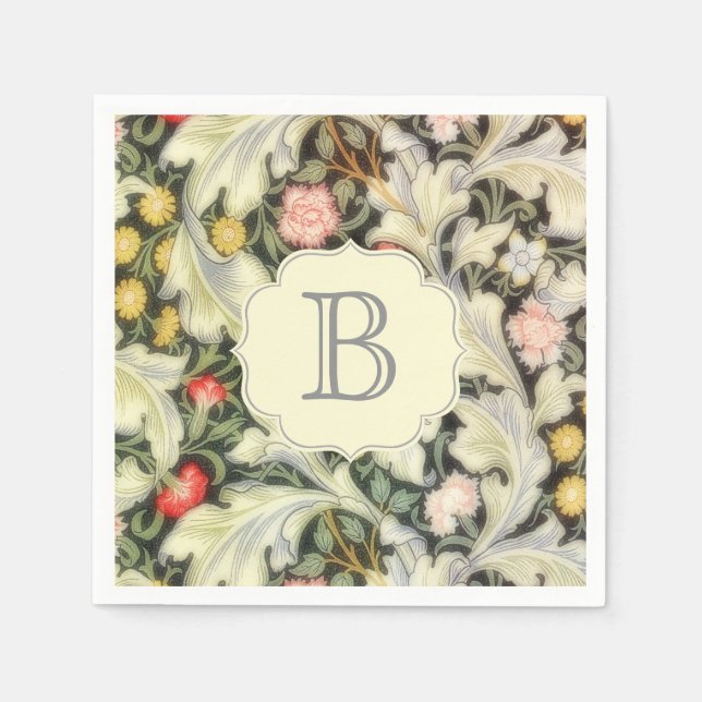 Leicester Vintag florales Muster mit Monogramm Serviette (Vorderseite)