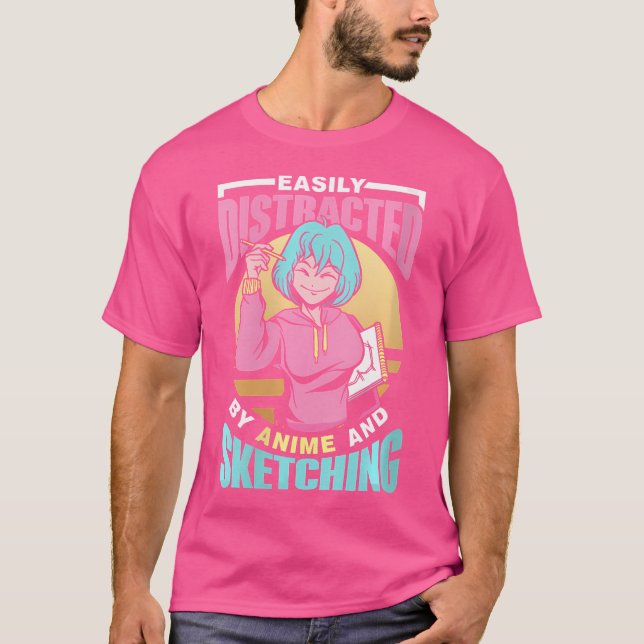 Leicht abgelenkt durch Anime und Skizzen T-Shirt (Vorderseite)