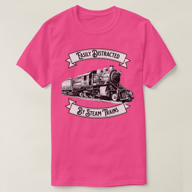 Leicht abgelenkt durch Dampfzüge Motor Locomotiv T-Shirt (Design vorne)