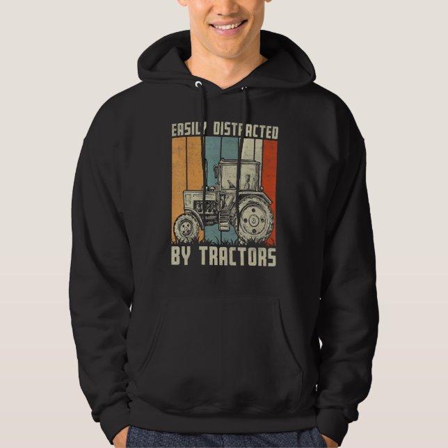 Leicht abgelenkt durch Traktoren Retro-Bauer Hoodie (Vorderseite)