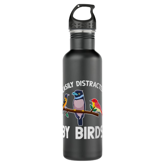 Leicht abgelenkt durch Vogelbeobachter Edelstahlflasche (Vorderseite)
