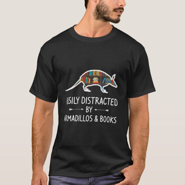 Leicht abgelenkt von Armadillos Büchern Lover Gesc T-Shirt (Vorderseite)