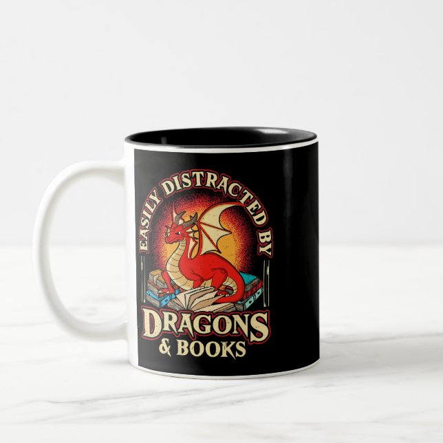 Leicht abgelenkt von Drachen & Bücher Nerd Dragon  Zweifarbige Tasse (Links)