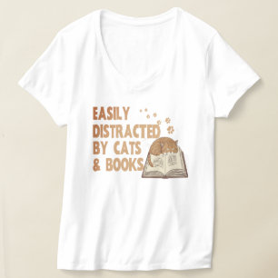 Leicht abgelenkt von Katzen & Büchern Funny Cat T-Shirt