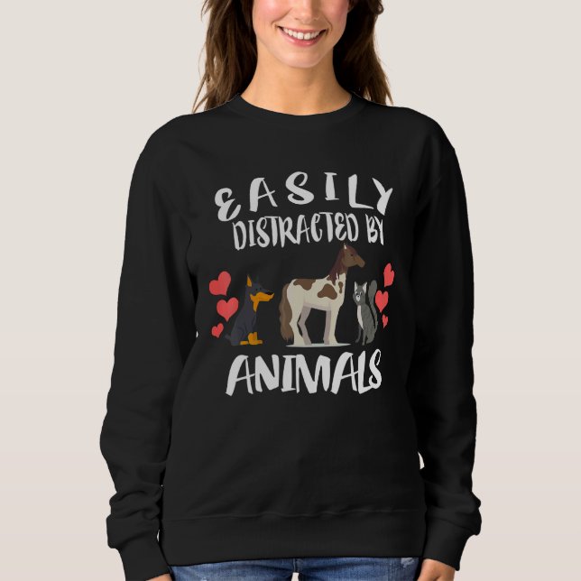 Leicht abgelenkt von Katzen-Hund Sweatshirt (Vorderseite)