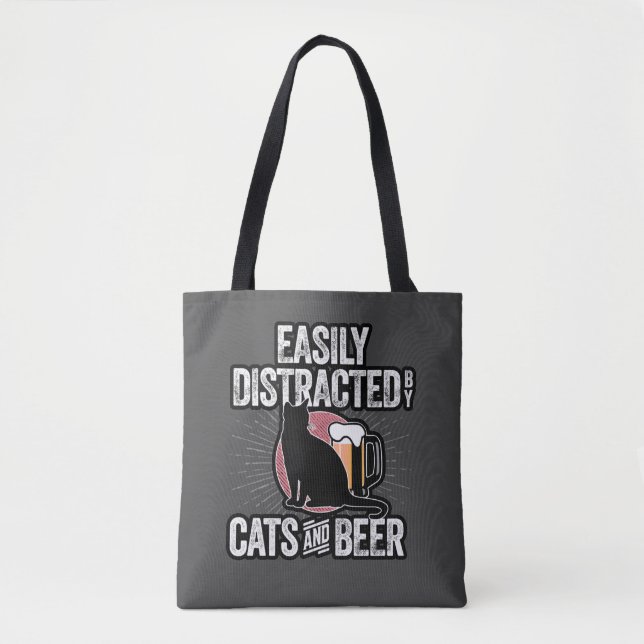 Leicht abgelenkt von Katzen und Biertote Tasche (Vorderseite)