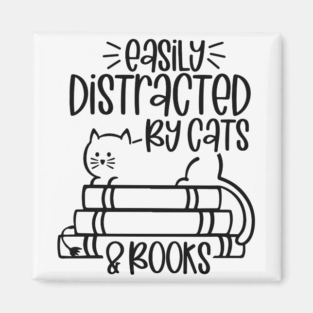 Leicht abgelenkt von Katzen und Büchern Cat Funny  Magnet (Vorne)