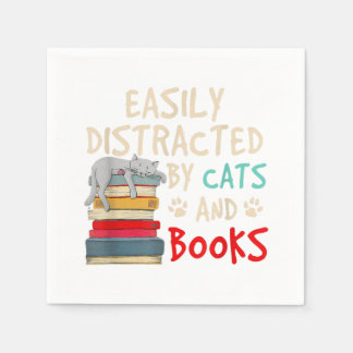 Leicht abgelenkt von Katzen und Büchern - Katze _ Serviette