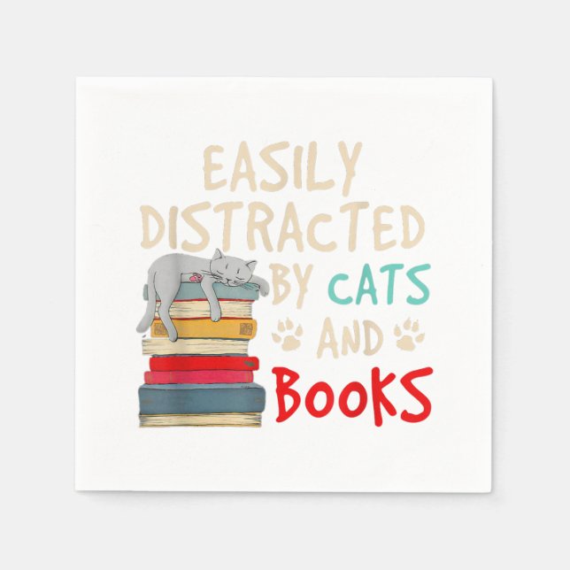 Leicht abgelenkt von Katzen und Büchern - Katze _  Serviette (Vorderseite)