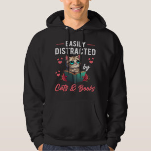 Leicht abgelenkt von Katzen und Büchern Katzenbuch Hoodie