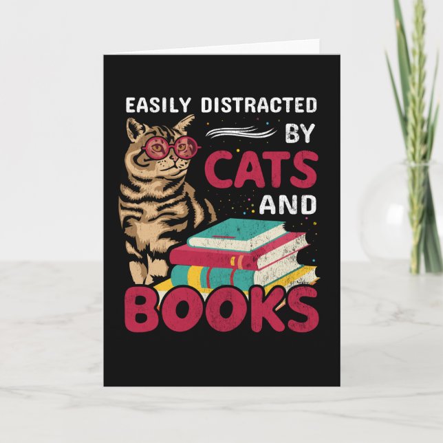 Leicht abgelenkt von Katzen und Büchern Niedlich Karte (Vorderseite)
