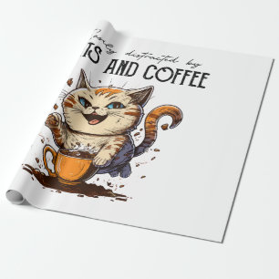 Leicht abgelenkt von Katzen und Kaffeekatzen Liebh Geschenkpapier