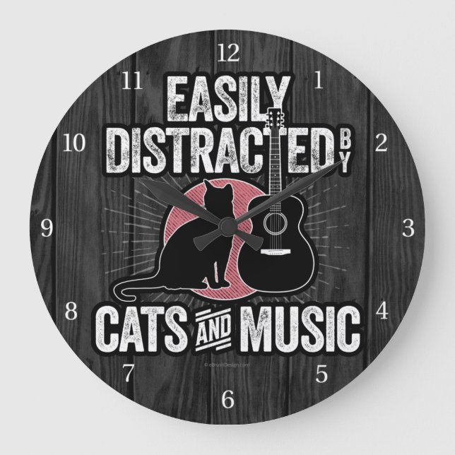 Leicht abgelenkt von Katzen und Musik Große Wanduhr (Vorderseite)