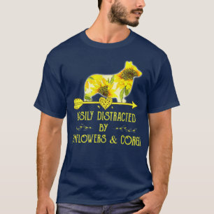 Leicht abgelenkt von Sonnenblumen und Corgis Funny T-Shirt