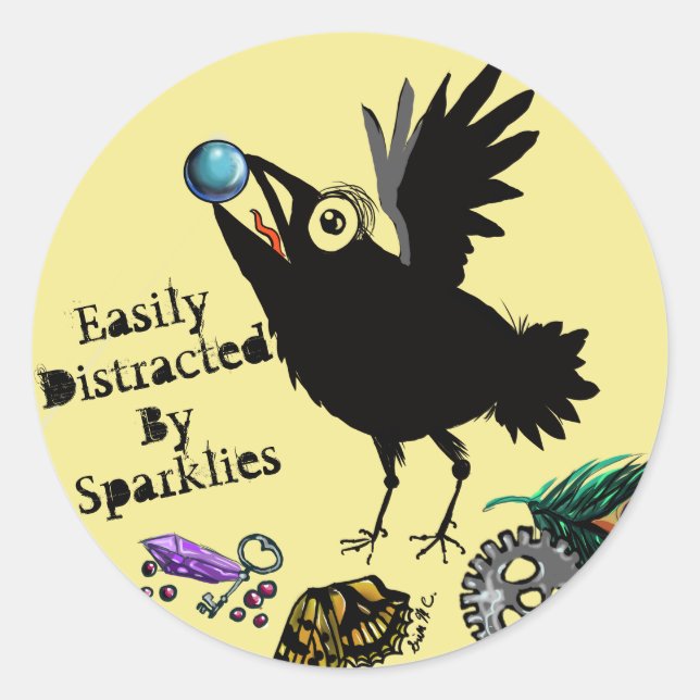 Leicht abgelenkt von Sparklies Raven Runder Aufkleber (Vorderseite)