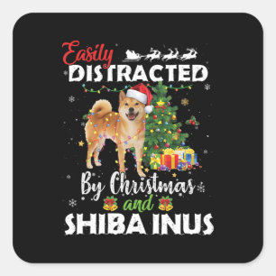 Leicht abgelenkt von Weihnachten shiba inu Hundesc Quadratischer Aufkleber