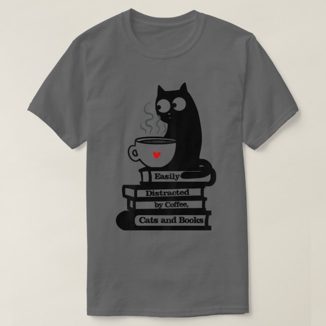 Leicht abgelenkte Katzen, Kaffee und Bücher369 T-Shirt (Design vorne)