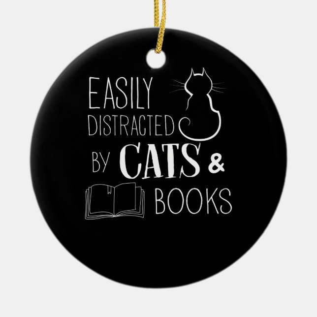 Leicht abgelenkte Katzen und Bücher Keramik Ornament (Vorne)