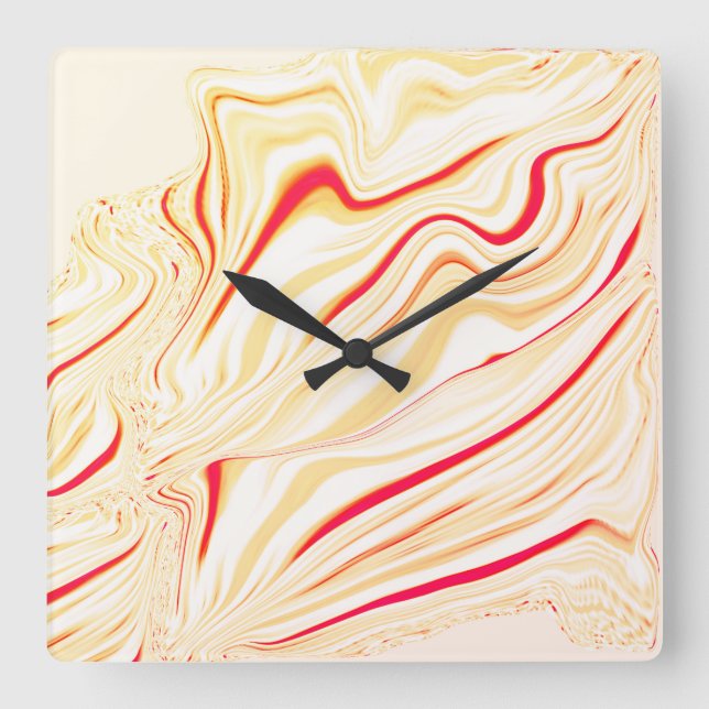 Leicht, beige, rote, rosa Kurve Quadratische Wanduhr (Vorderseite)
