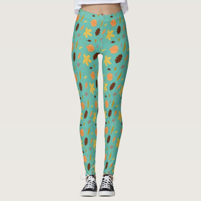 Leicht blaues Leaf Print Leggings - weich, stilvol (Vorderseite)