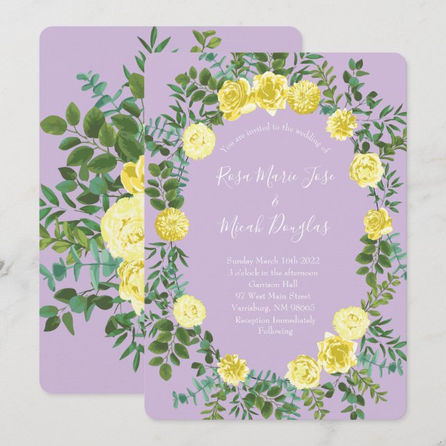 Leicht gelbe Lilac Lila Rose Einladungen Hochzeite (Vorne/Hinten)