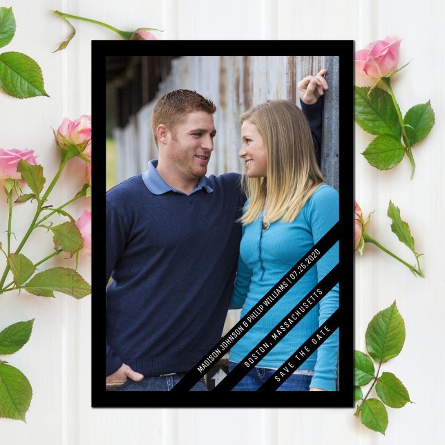 Leicht geschliffenes Foto Save the Date | Schwarz (Slightly Slanted Photo Save the Date - Black)