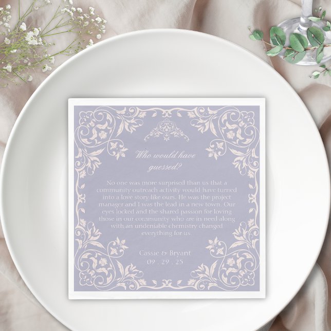 Leicht Lila, wer hätte eine Hochzeit erraten Serviette (lavender purple fun facts wedding napkins for how when or where we met for the bride and groom decor)