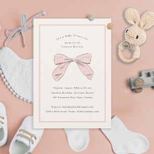 Leicht rosa Kariert Bow Elegante Girl Baby Dusche Einladung