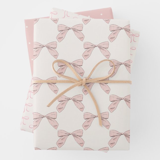Leicht rosa Kariert Bow Elegante Girl Baby Dusche Geschenkpapier Set (Beispiel)