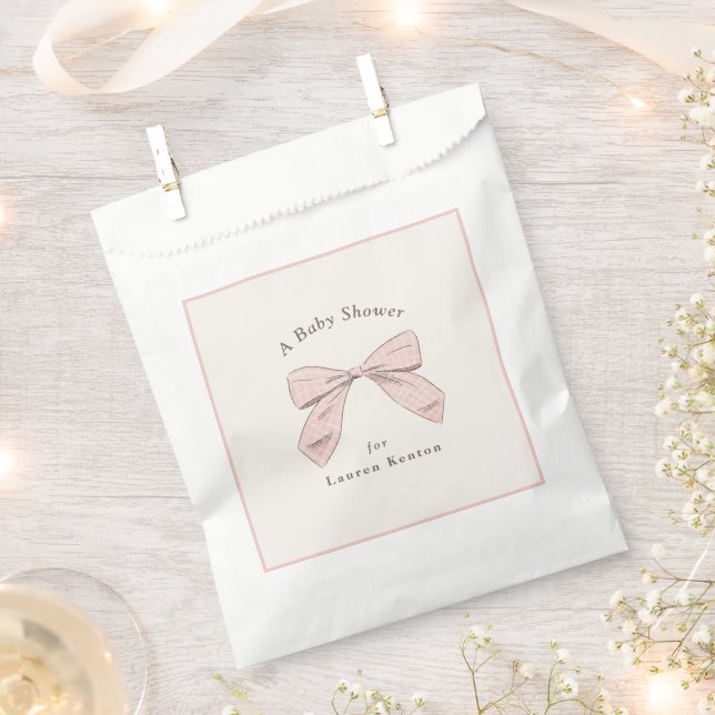 Leicht rosa Kariert Bow Elegante Girl Baby Dusche Geschenktütchen (Ausgeschnitten)