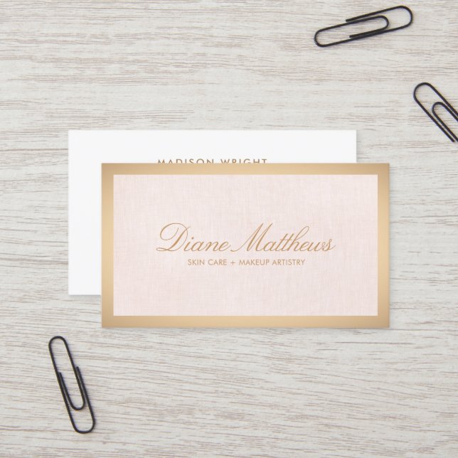 Leicht rosa Leinen , Rose Gold Border Hautpflege W Visitenkarte (Vorderseite/Rückseite Beispiel)