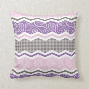 Leicht rosa, Lila und Taupe Country Patterns Kissen