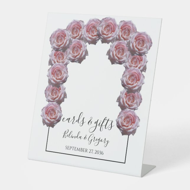Leicht rosa Rose Hochzeitskarten & Geschenke Sockelschild (Vorderseite)