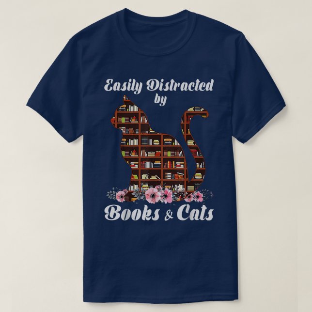 Leicht von Büchern und Katzen abgelenkt, Katze Lov T-Shirt (Design vorne)