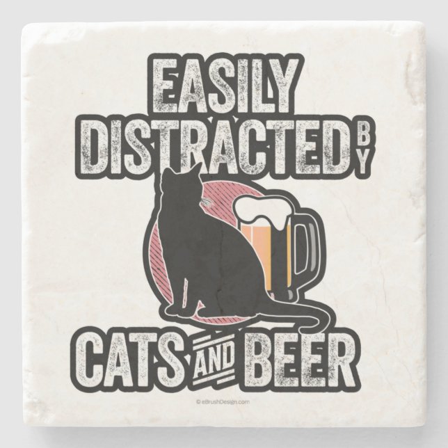 Leicht von Katzen und Bier abgelenkt Steinuntersetzer (Vorderseite)