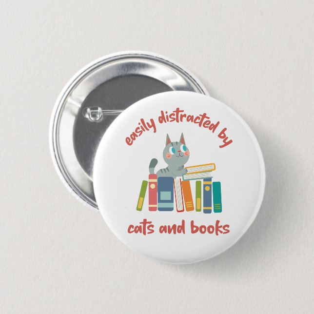 Leicht von Katzen und Büchern abgelenkt Button (Vorne & Hinten)