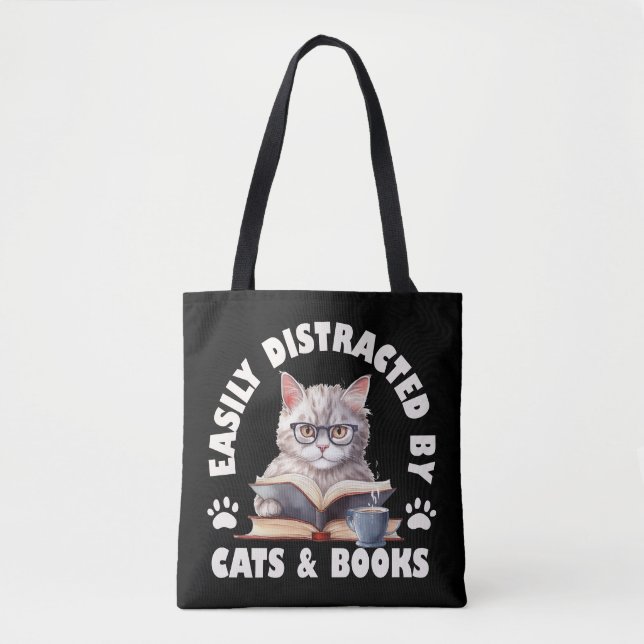 Leicht von Katzen und Büchern abgelenkt Tasche (Vorderseite)