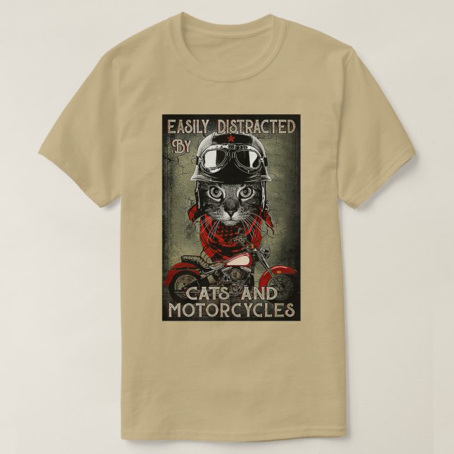 Leicht von Katzen und Krafträdern abgelenkt T-Shirt (Design vorne)