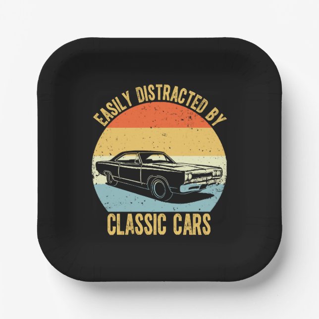 Leicht von klassischen Autos abgelenkt Pappteller (Vorderseite)