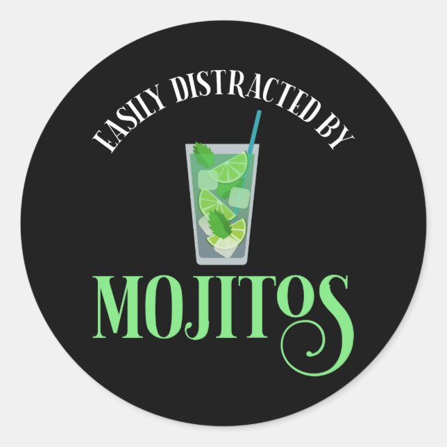 Leicht von Mojitos abgelenkt Runder Aufkleber (Vorderseite)