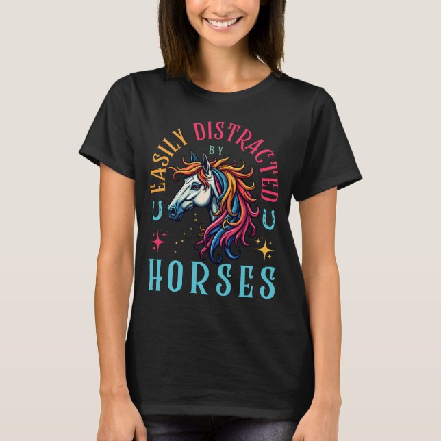 Leicht von Pferden abgelenkt, sonniges Pferd T-Shirt (Vorderseite)