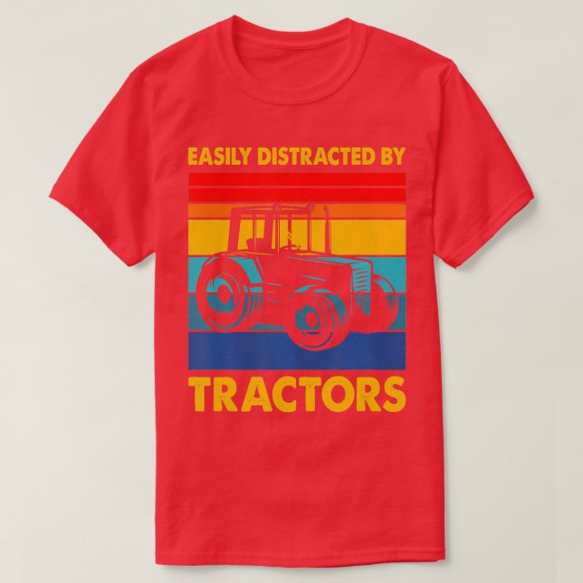 Leicht von Traktoren abgelenkt Farm Traktor E T-Shirt (Design vorne)