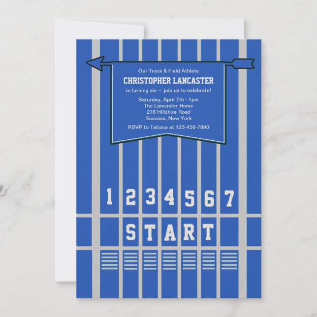 Leichtathletik-Anfangslinie Blau-Einladung Einladung (Vorderseite)