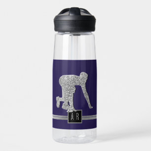 Leichtathletikläufer Faux-Silber-Glitter-Monogramm Trinkflasche