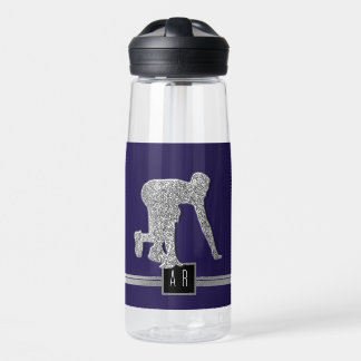 Leichtathletikläufer Faux-Silber-Glitter-Monogramm Trinkflasche